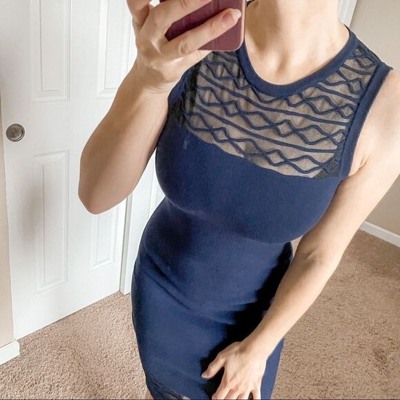MILL Shift Dress Fitted Bodycon S Navy - Picture 3 of 12
